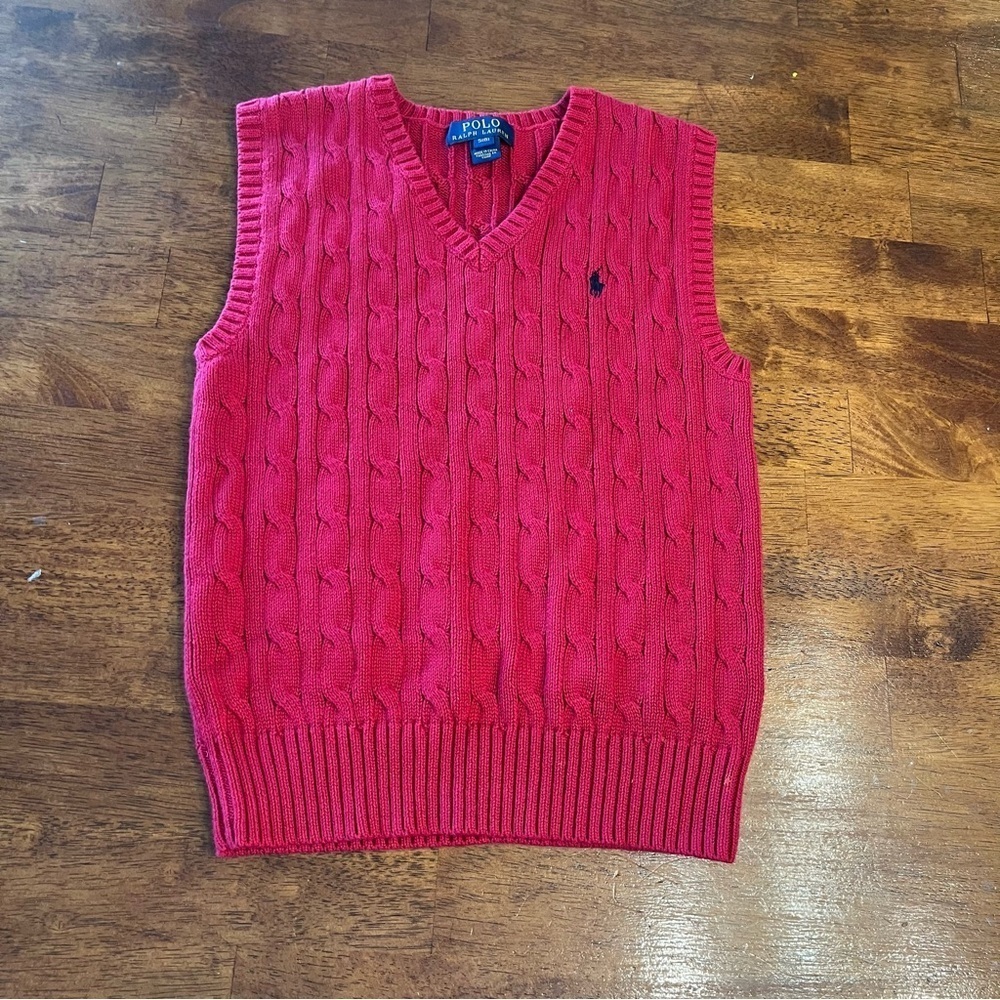Polo by Ralph Lauren V-Neck Red Sweater Vest cable knit 100% cotton size small 8 - Picture 1 of 5